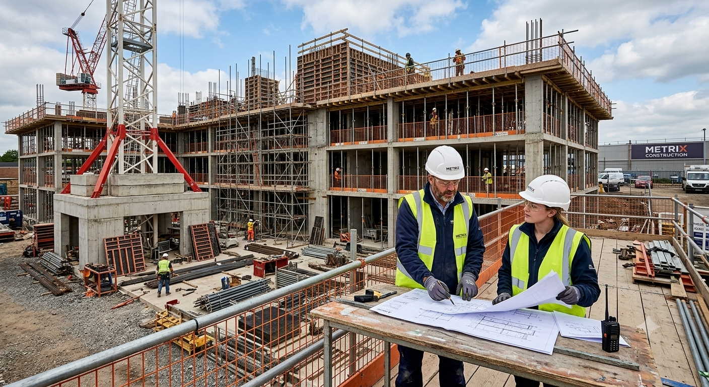 Architects and engineers reviewing drawings for a bespoke residential project